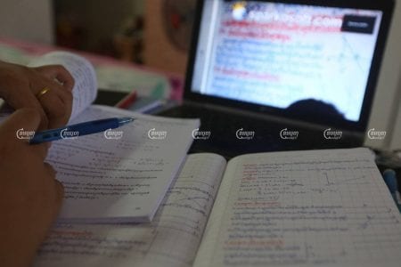A student completes online lessons at home in Phnom Penh, March 11, 2021. CamboJA/ Pring Samrang