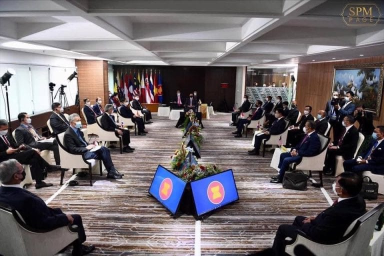 Asean leaders met Saturday in Jakarta for a special summit to address post-coup violence in Myanmar. Photo originally posted to Prime Minister Hun Sen's Facebook page