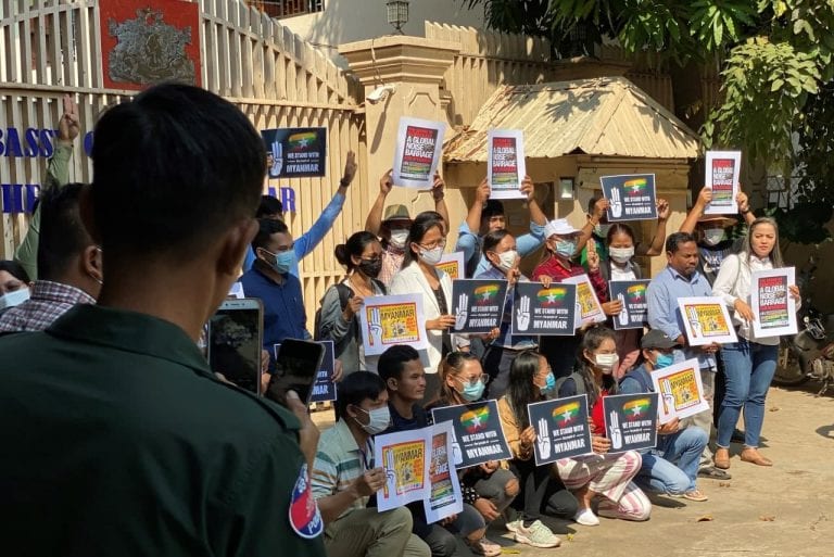 Cambodian civil society groups petitioned the Myanmar Embassy in Phnom Penh in February to restore democracy after the military coup earlier this month. Licadho