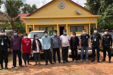 The journalists charged with extortion after taking photos in a private area of a timber warehouse late last week in Preah Vihear. Photo credited by The Association of Freedom for Cambodian Journalists