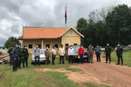 Arrested journalists are sent to Stung Treng provincial military police headquarter for questioning over accusations of extortion on September 7. Photo supplied
