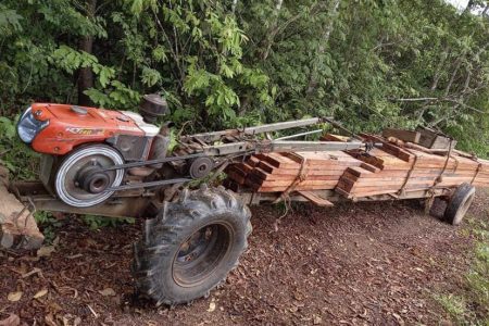 A homemade truck carrying timber found by the Prey Lang Community Network during a patrol in 2020. Supplied