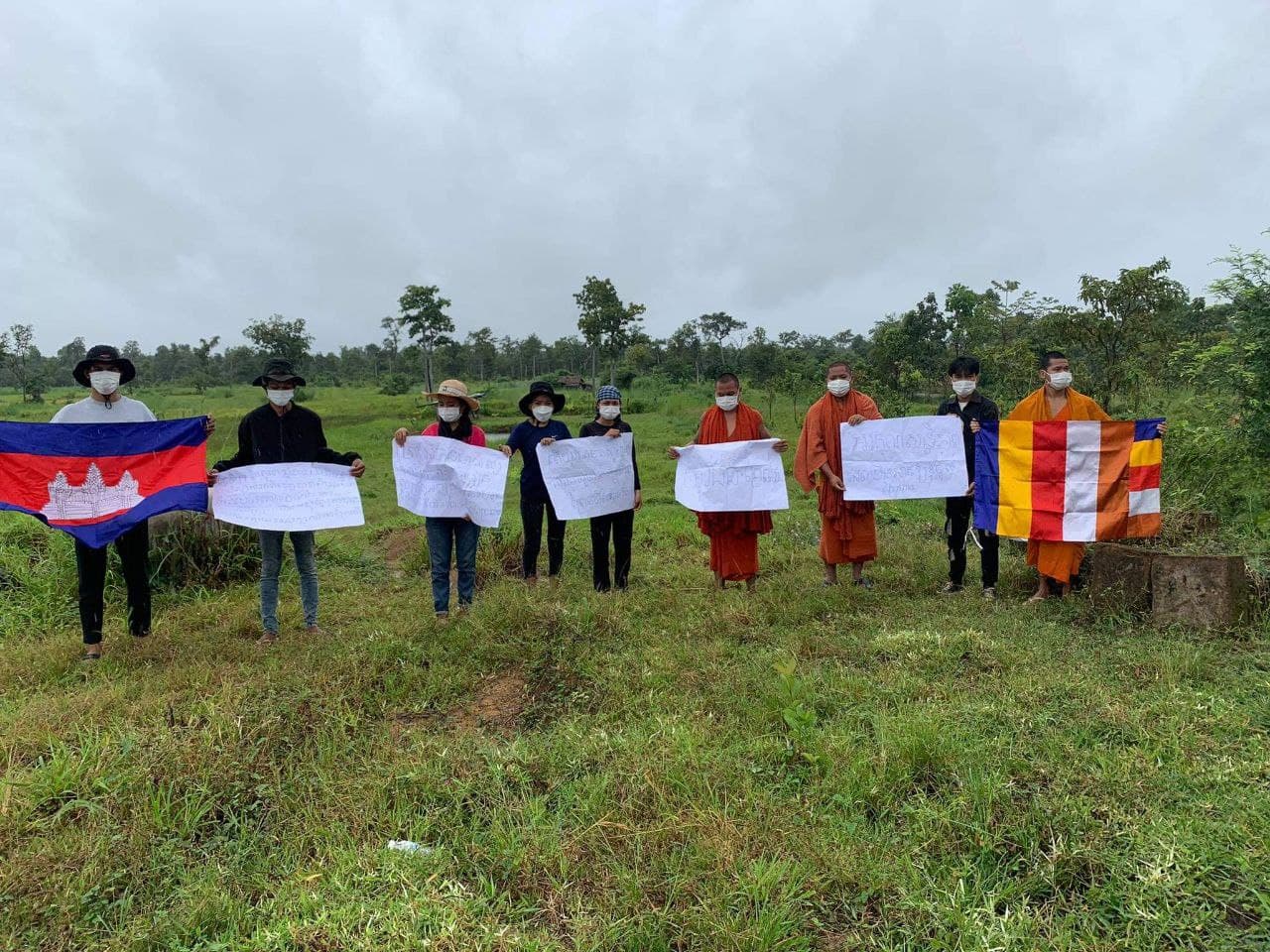 A group of youths and monks who were barred from visiting Preah Rokar community forest in Preah Vihear in mid-October. Supplied