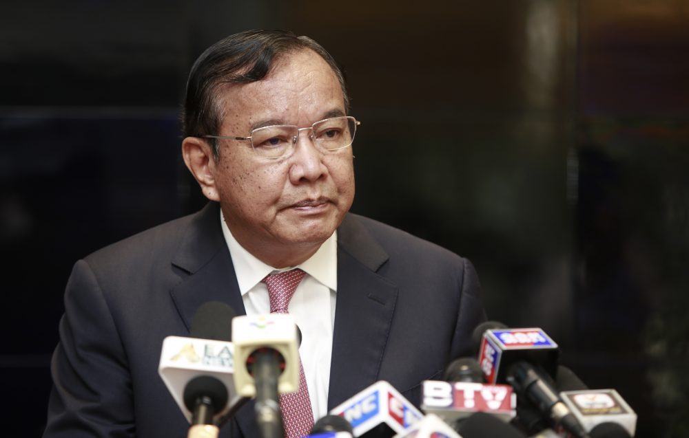 Prak Sokhonn, Cambodian foreign minister and ASEAN special envoy, addresses a press conference at Phnom Penh International Airport, March 23, 2022. Supplied