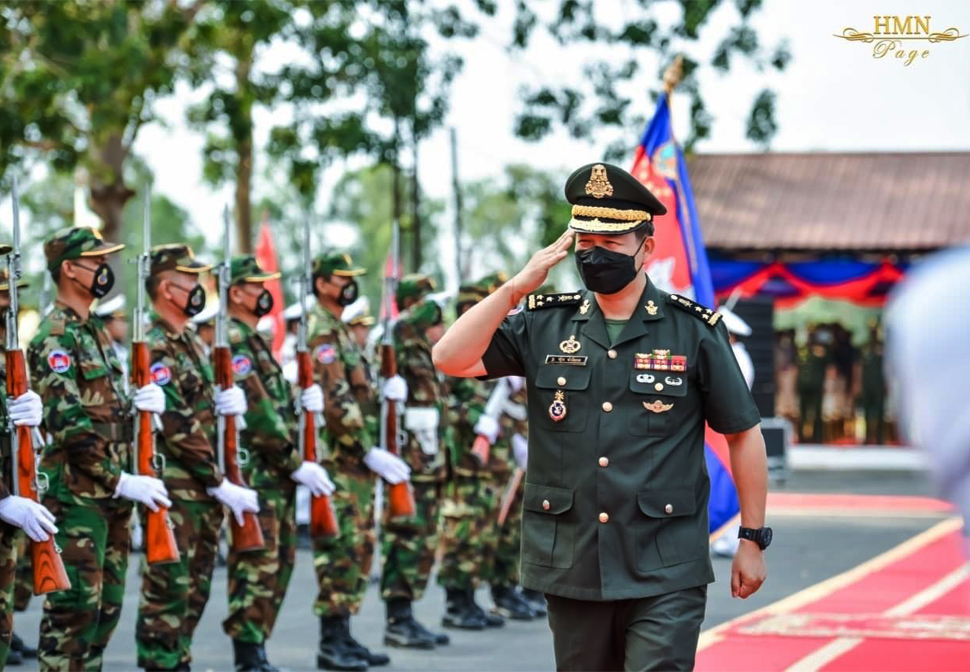 Hun Manet, Deputy Commander-in-Chief of the Royal Cambodian Armed Forces, attends a ceremony at the Active Military School in Kampong Speu province. Picture from Hun Manet's Facebook page