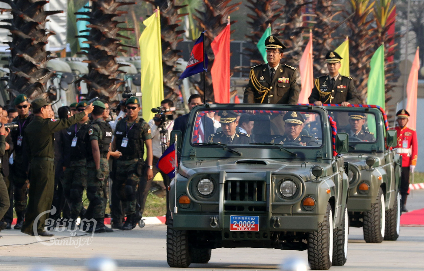 Prime Minister Hun Sen and his son Hun Manet attend a celebration for the the 20th anniversary of the establishment of the Armed Forces on January 24, 2019. CamboJA/ Panha Chhorpoan