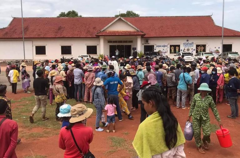 More than 400 poor farmers submit a petition at the Sre Ambel District Hall in Koh Kong Province, asking for social land concessions for farming. Photo taken on May 5, 2022. Supplied by CCFC