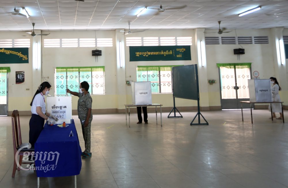 A villager votes at a polling station in Kandal province’s Takhmao city on June 5, 2022. CamboJA/ Pring Samrang