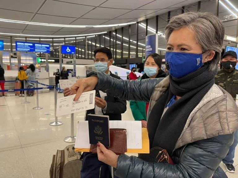 Former CNRP vice president Mu Sochua shows her boarding pass and U.S. passport, in a photo posted to her Facebook page on January 15, 2021.
