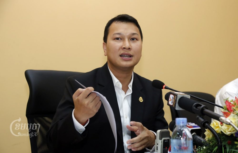 Dith Tina, the prospective nominee for Minister of Agriculture and current Ministry of Mine and Energy secretary of state, speaks during a press conference in Phnom Penh on June 12, 2015. (CamboJA/Panha Chhorpoan)
