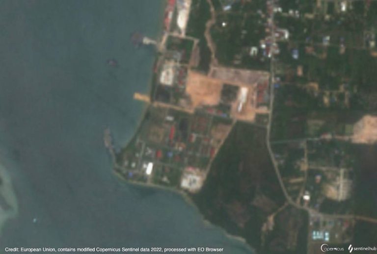 A satellite image of Ream Naval Base in Sihanoukville, from October 15, 2022.