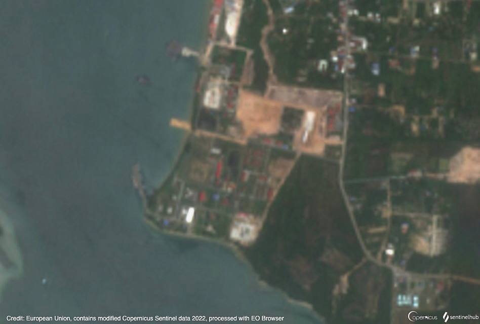 A satellite image of Ream Naval Base in Sihanoukville, from October 15, 2022.