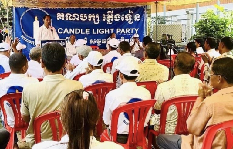 Candlelight Party members celebrate the anniversary of the signing of the Paris Peace Agreements on October 23, 2022 in Kampong Thom province’s Stung Sen city, in a photo posted to the party’s Facebook page.
