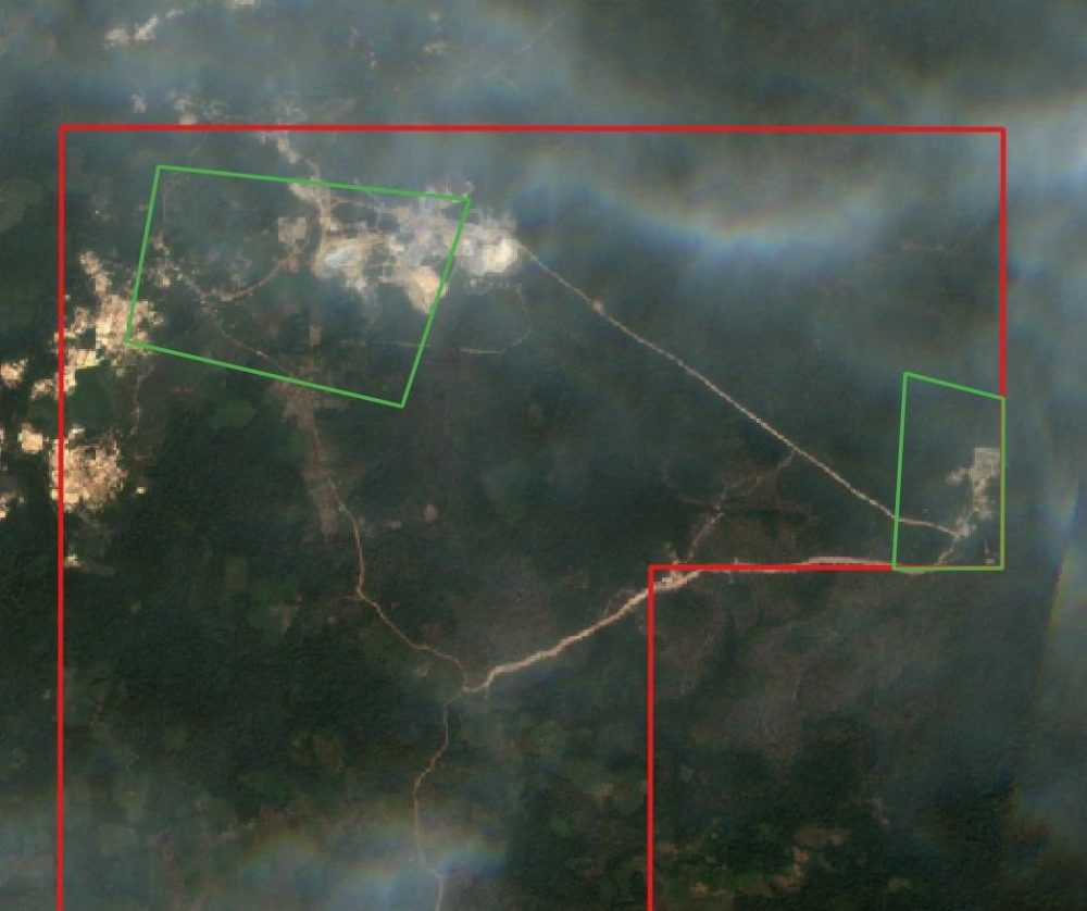 An image from Sentinel-2 taken on December 11, showing mining activities in areas designated as operation sites for Late Cheng Mining Development in the company's environmental impact assessment. (Credit: Licadho; Photo Credit: Jack Brook / CamboJA)