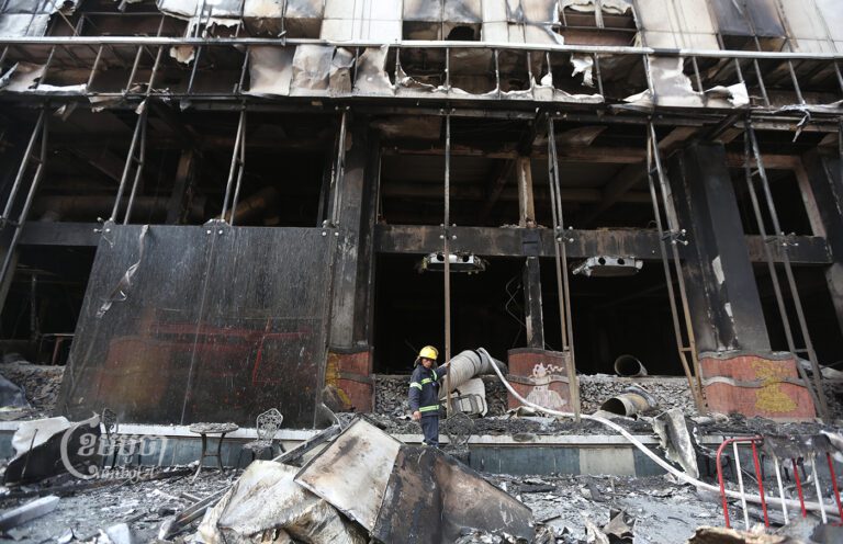 The aftermath of the fire at Grand Diamond City hotel and casino, where at least 27 people died, on December 29, 2022. (CamboJA/ Pring Samrang)