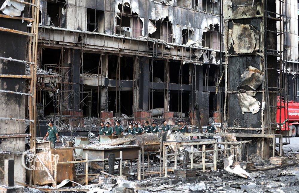The aftermath of the deadly fire at Grand Diamond City hotel and casino in Poipet on December 30. (CamboJA / Pring Samrang)