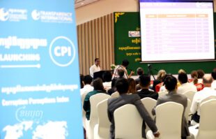 Civil society groups attend a press conference for the release of Transparency International’s 2022 Corruption Perception Index in Phnom Penh on January 31, 2023. (CamboJA/ Pring Samrang)
