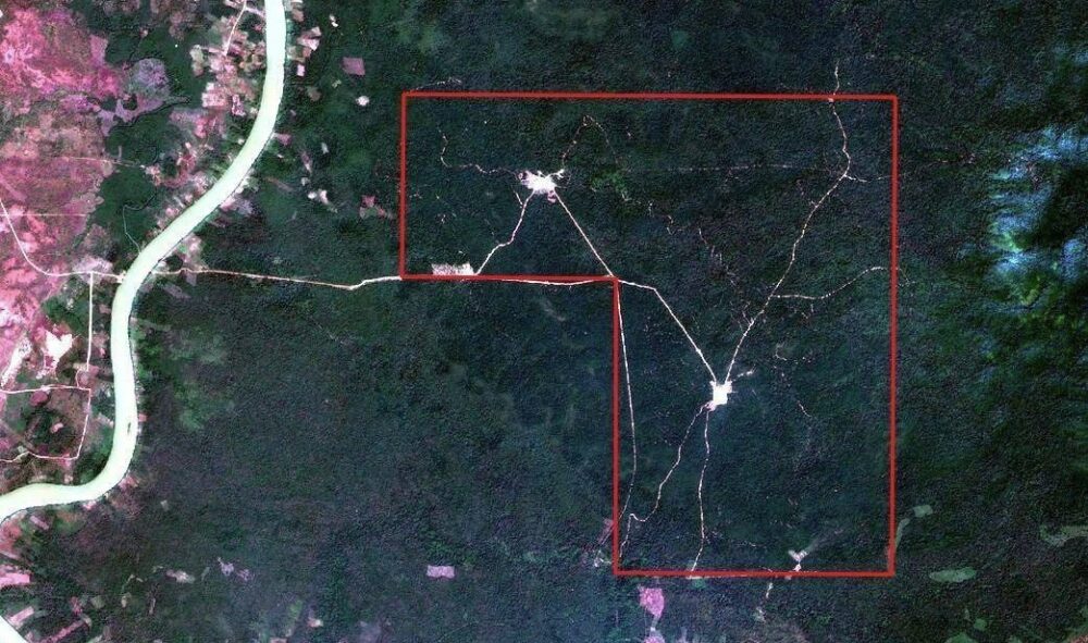 Satellite imagery from Sentinel-2/European Space Station on January 15, 2023 shows deforestation inside the area in Stung Treng’s O’Svay commune granted as an Economic Land Concession. Supplied
