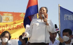 Uk Chhayavy, president of CITA, speaks to mark World Teachers' Day at Freedom Park in Phnom Penh, October 5, 2022. Supplied