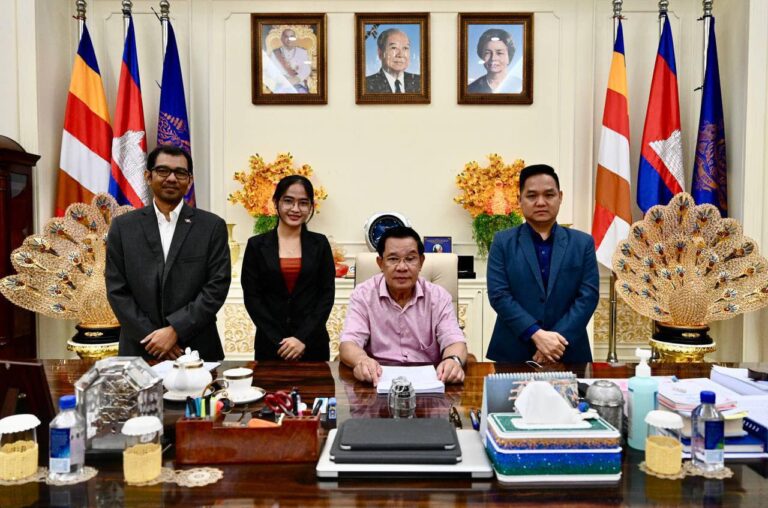 Hun Kosal meets with Hun Sen after he was released on bail on April 22, 2023. (Hun Kosal’s Facebook)