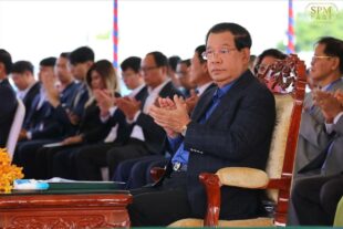 Prime Minister Hun Sen attends an inauguration ceremony at the Russei Keo bridge in Phnom Penh on May 31, 2023. (Hun Sen’s Facebook)