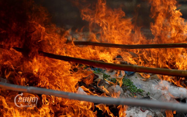 Officials burn five tons of drugs during a ceremony in Phnom Penh’s Koh Pich on June 28, 2023. CamboJA/ Pring Samrang