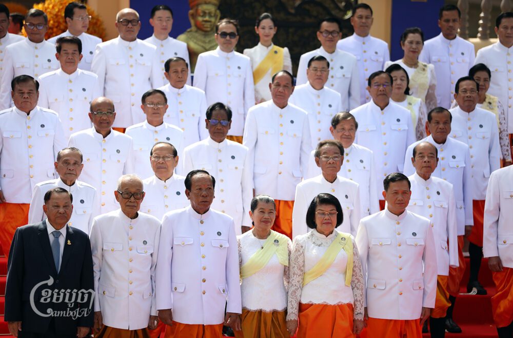 New cabinet members and lawmakers pose outside the National Assembly on August 21, 2023. (CamboJA/Pring Samrang)