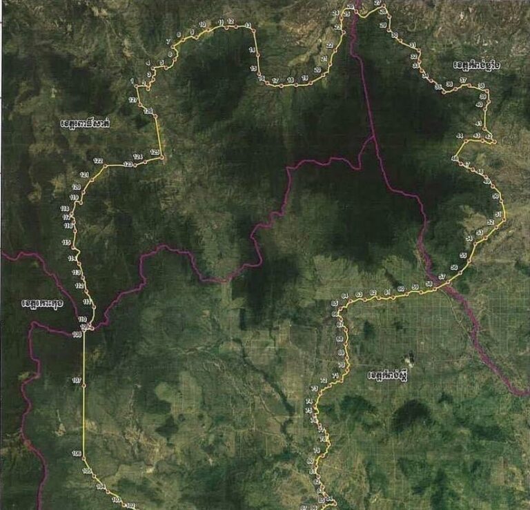 The new boundaries of the Phnom Aural wildlife sanctuary stretching across Kampong Speu, Kampong Chhnang and Pursat provinces, according to a July 17 government sub-decree. (Royal Gazette)