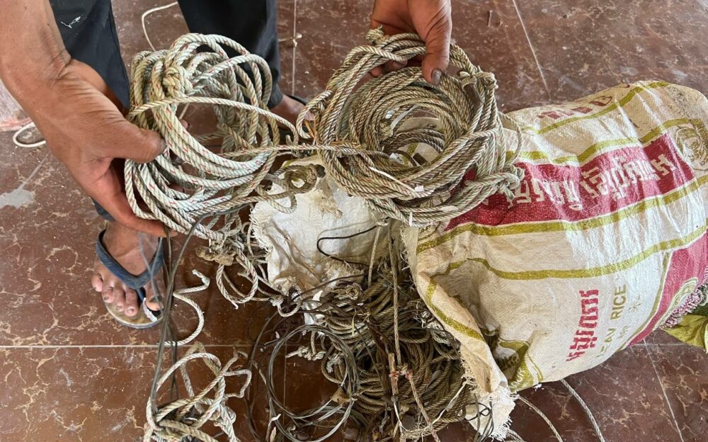 A snapshot of the collected snaring of the wildlife illegal-hunters at the MCF in Oddar Meanchey province on August 25, 2023. (Photo: Try Thaney)