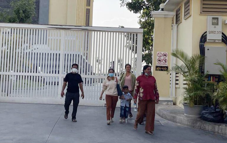 Three Boeng Tamok community residents walk out of Phnom Penh Municipal Court after questioning on February 15,2024. (Supplied)