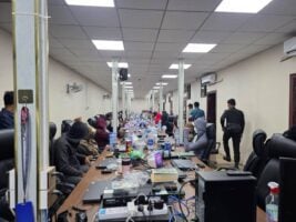 Tboung Khmum authorities raid a casino suspected of online scamming on July 18, 2025. A photo posted on AKP