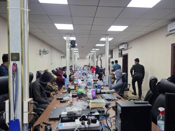 Tboung Khmum authorities raid a casino suspected of online scamming on July 18, 2025. A photo posted on AKP