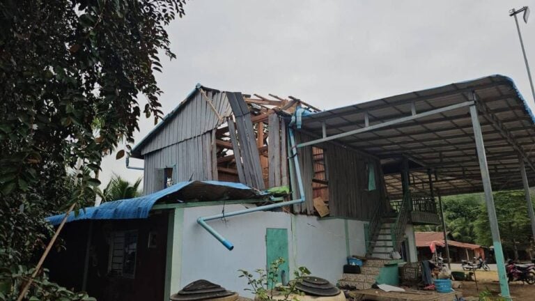 A Cambodian civilian house destroyed by the Thai military in Battambang province on December 22, 2025. (Neth Pheaktra’s Facebook)